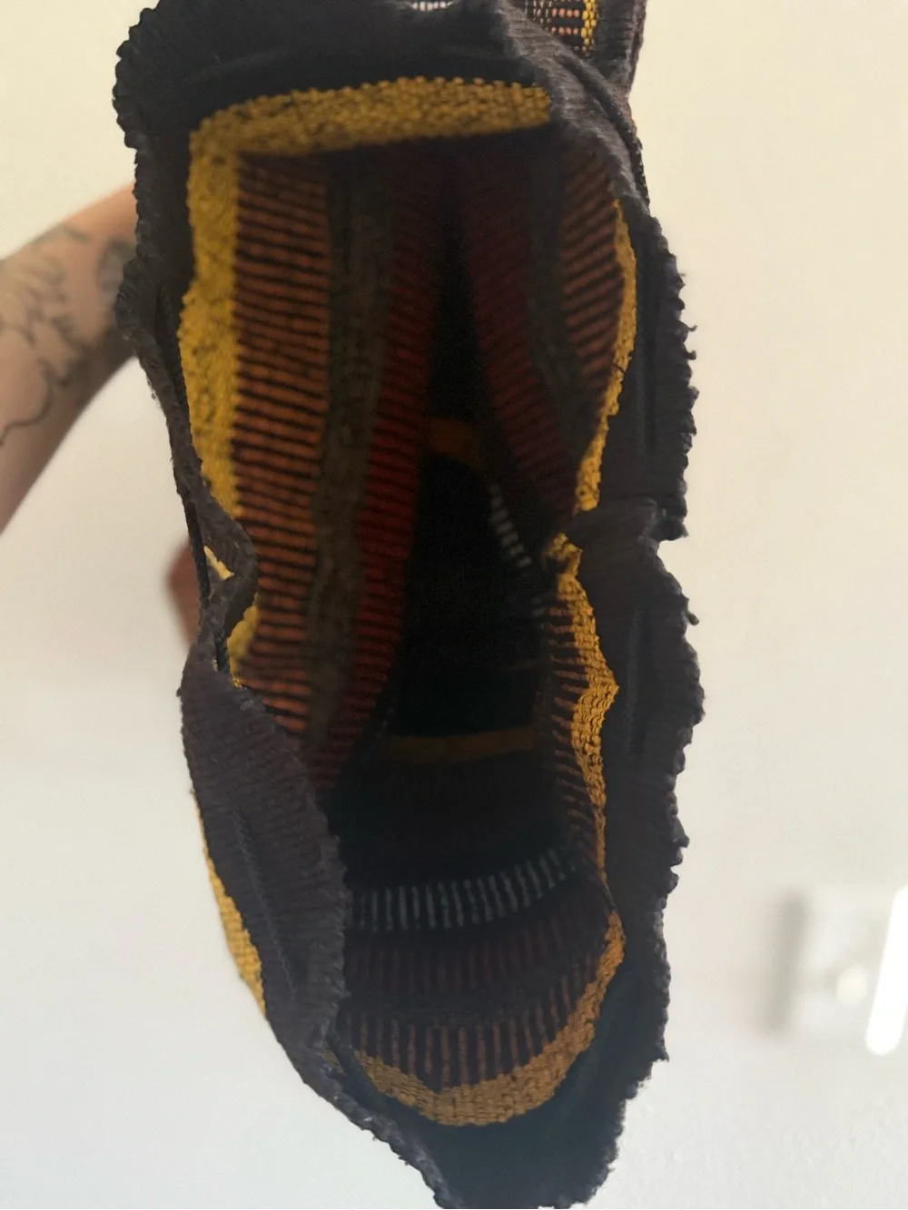 Handwoven Multicolor Stripe Backpack - Black, Red & Yellow